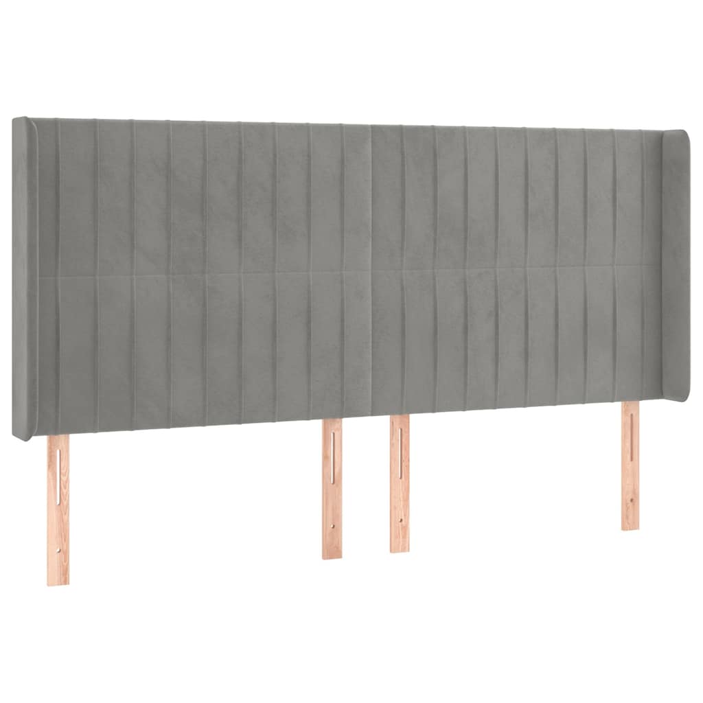 vidaXL Hoofdbord met randen 163x16x118/128 cm fluweel lichtgrijs grijs, foto 3