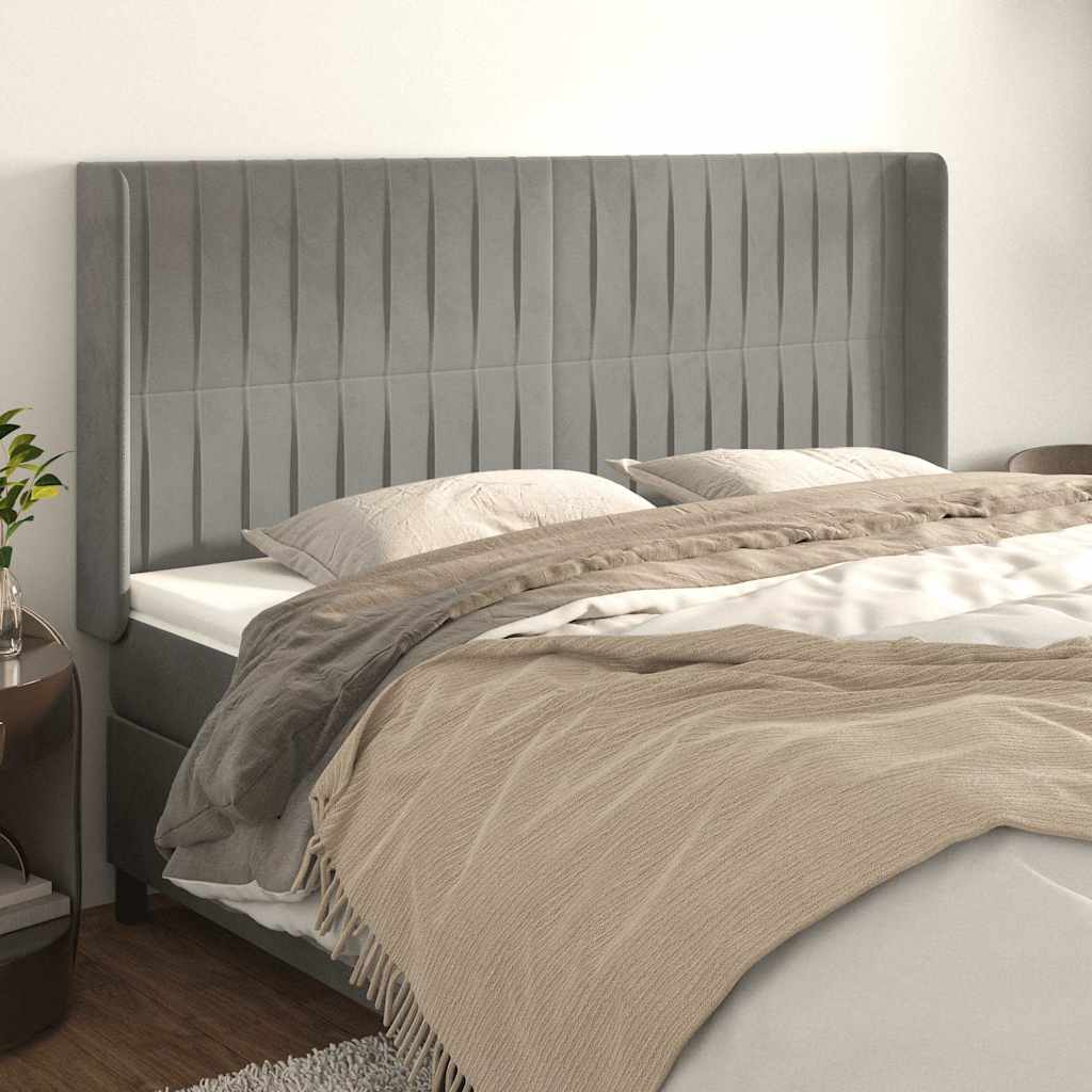 vidaXL Kopfteil mit Ohren Hellgrau 163x16x118/128 cm Samt