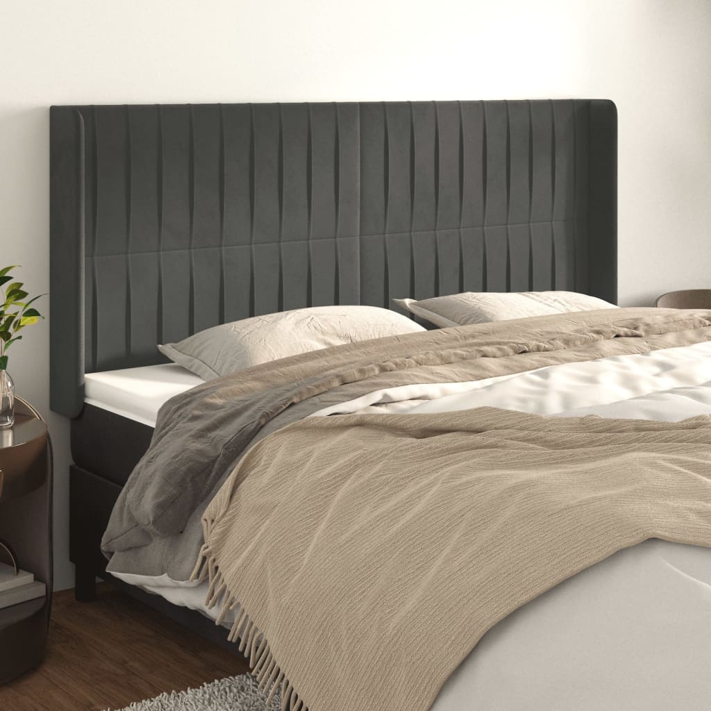 vidaXL Tăblie de pat cu aripioare gri închis 163x16x118/128 cm catifea
