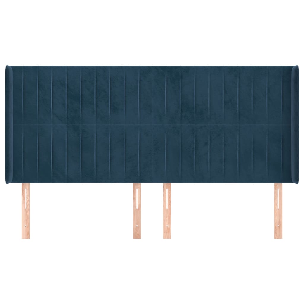 vidaXL Hoofdbord met randen 163x16x118/128 cm fluweel donkerblauw afbeelding