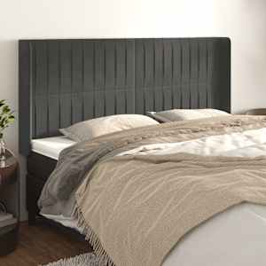 Čelo postele typu ušák tmavě šedé 203x16x118/128 cm samet - obrázek 1