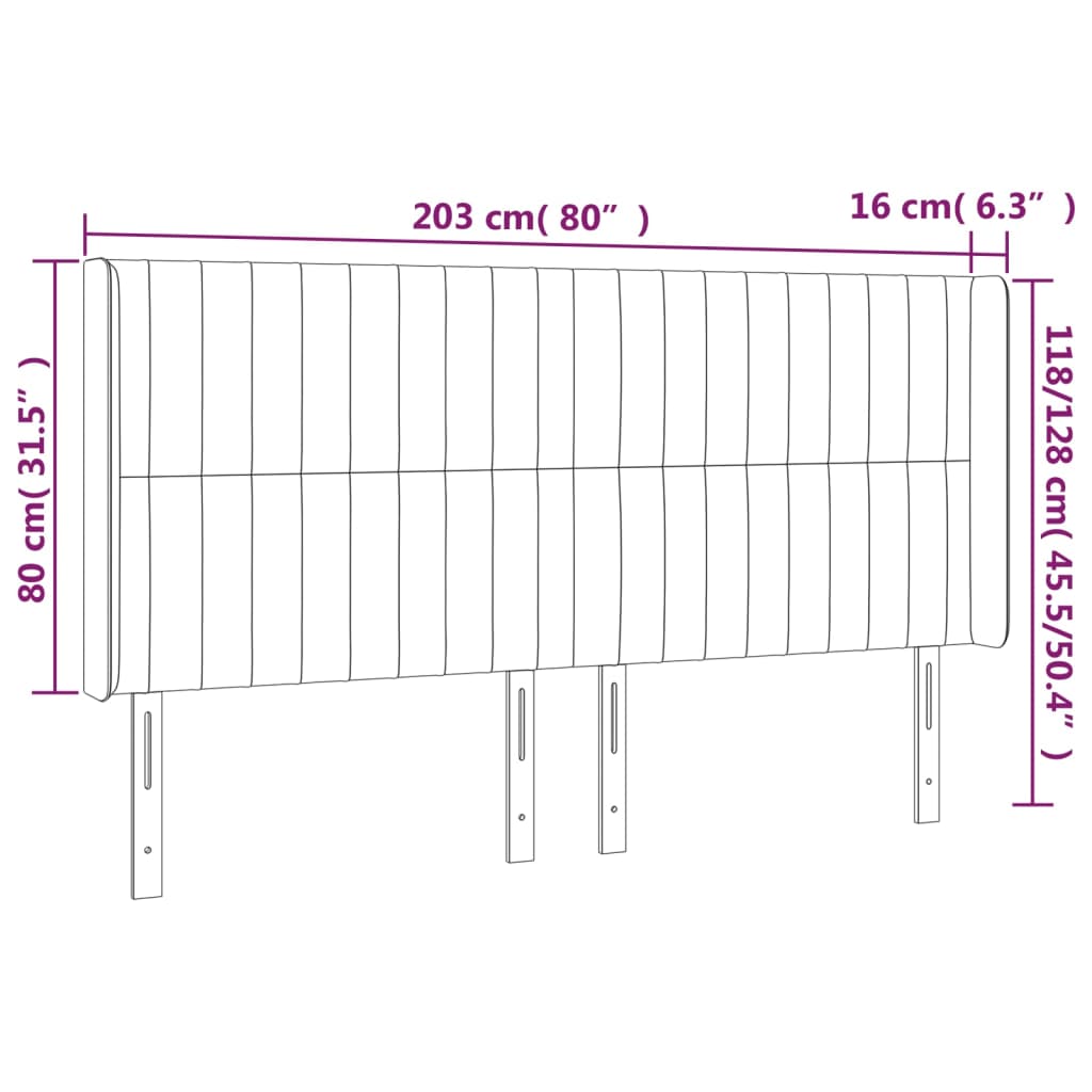 Čelo postele typu ušák tmavě modrá 203x16x118/128 cm samet