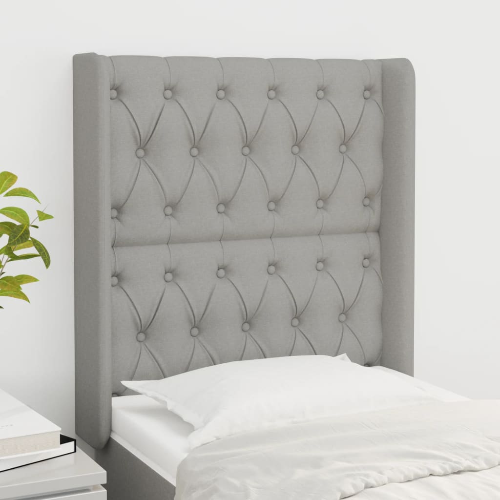 vidaXL Tăblie de pat cu aripioare gri deschis 83x16x118/128 cm textil