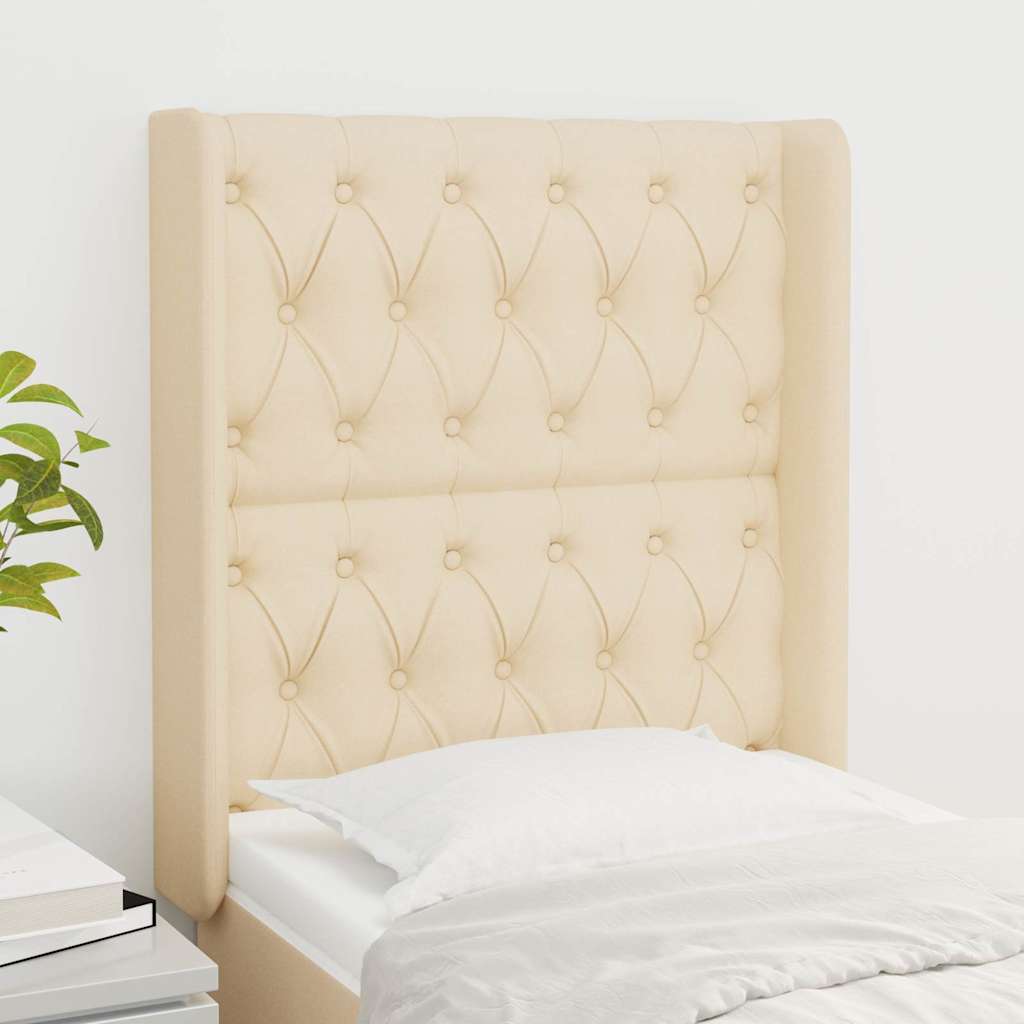 vidaXL sengegavl med kanter 83x16x118/128 cm stof cremefarvet