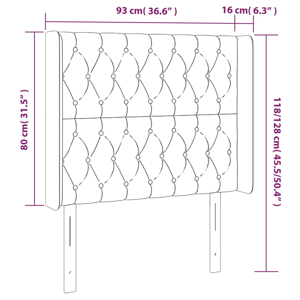 Vzglavje z ušesi temno sivo 93x16x118/128 cm blago