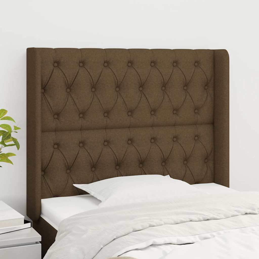 vidaXL sengegavl med kanter 93x16x118/128 cm stof mørkebrun
