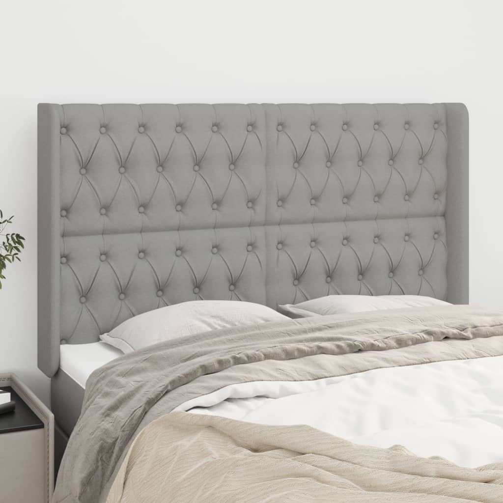 vidaXL Tăblie de pat cu aripioare gri deschis 147x16x118/128 cm textil