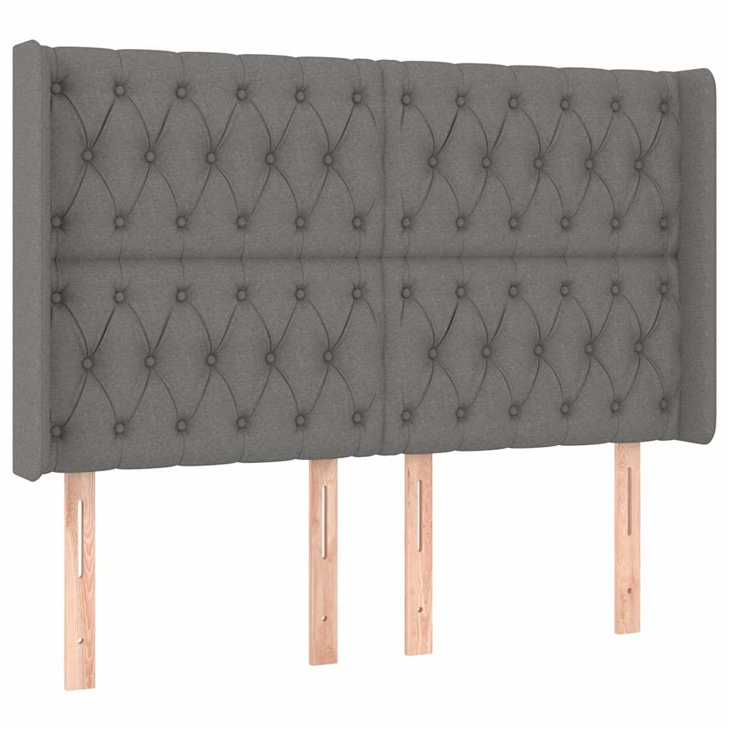 vidaXL Hoofdbord met randen 147x16x118/128 cm stof donkergrijs grijs, foto 3