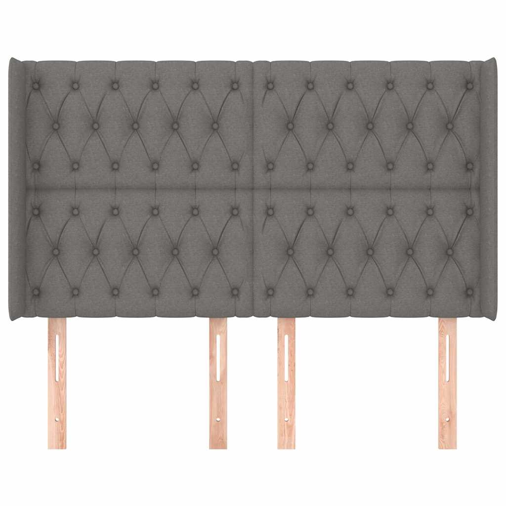 vidaXL Hoofdbord met randen 147x16x118/128 cm stof donkergrijs grijs, foto 2