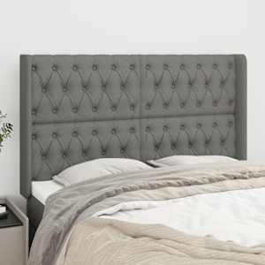 Čelo postele typu ušák tmavě šedé 147x16x118/128 cm textil - obrázek 1