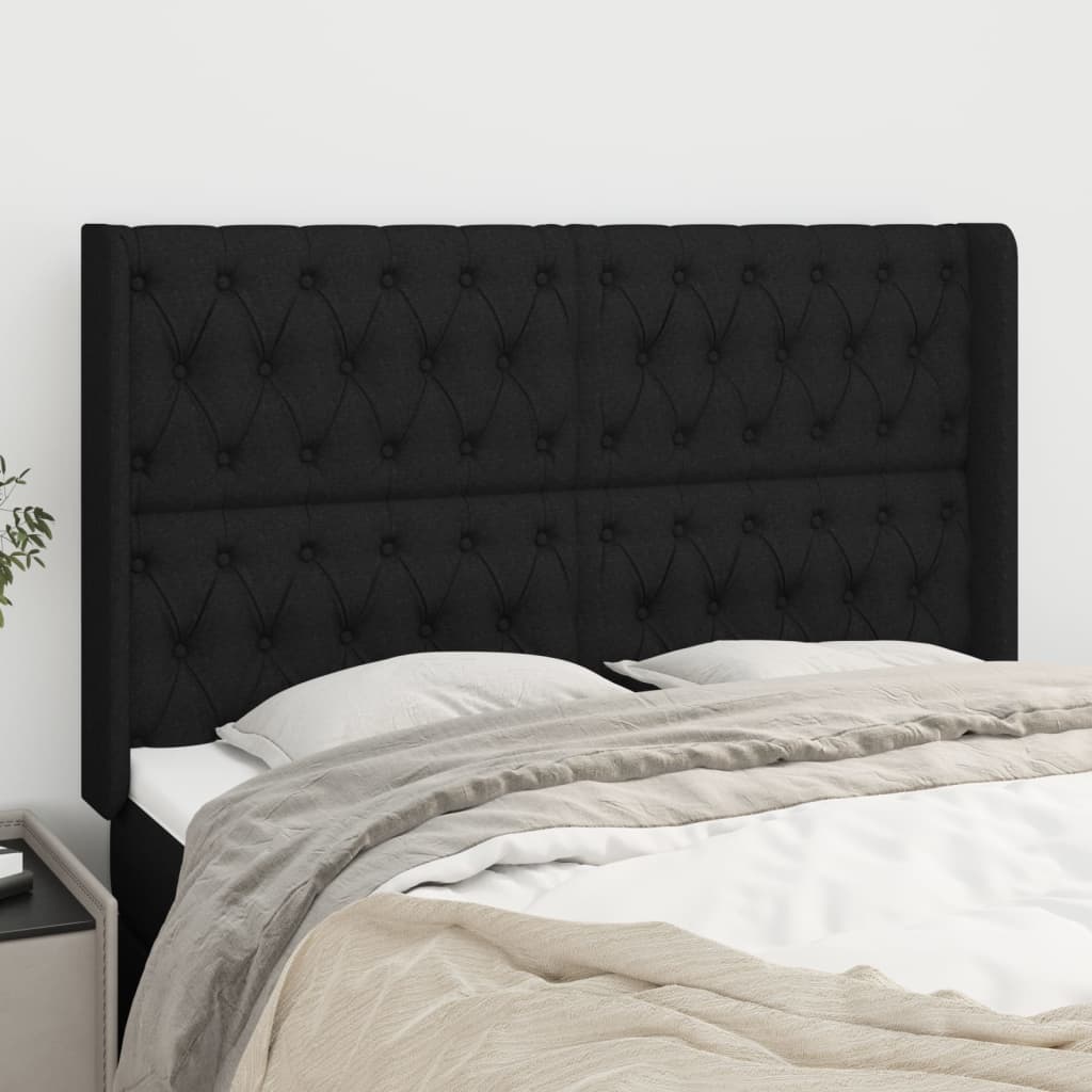 vidaXL Tăblie de pat cu aripioare, negru, 147x16x118/128 cm, textil 