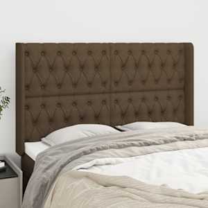 Čelo postele typu ušák tmavě hnědé 147x16x118/128 cm textil - obrázek 1