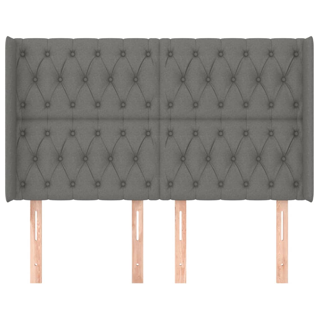 vidaXL Hoofdbord met randen 163x16x118/128 cm stof donkergrijs afbeelding