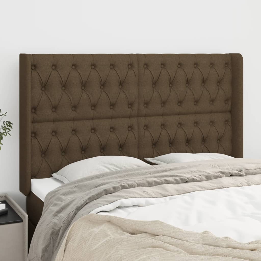 vidaXL Tăblie de pat cu aripioare maro închis 163x16x118/128 cm textil