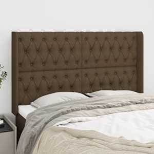 Čelo postele typu ušák tmavě hnědé 163x16x118/128 cm textil - obrázek 1