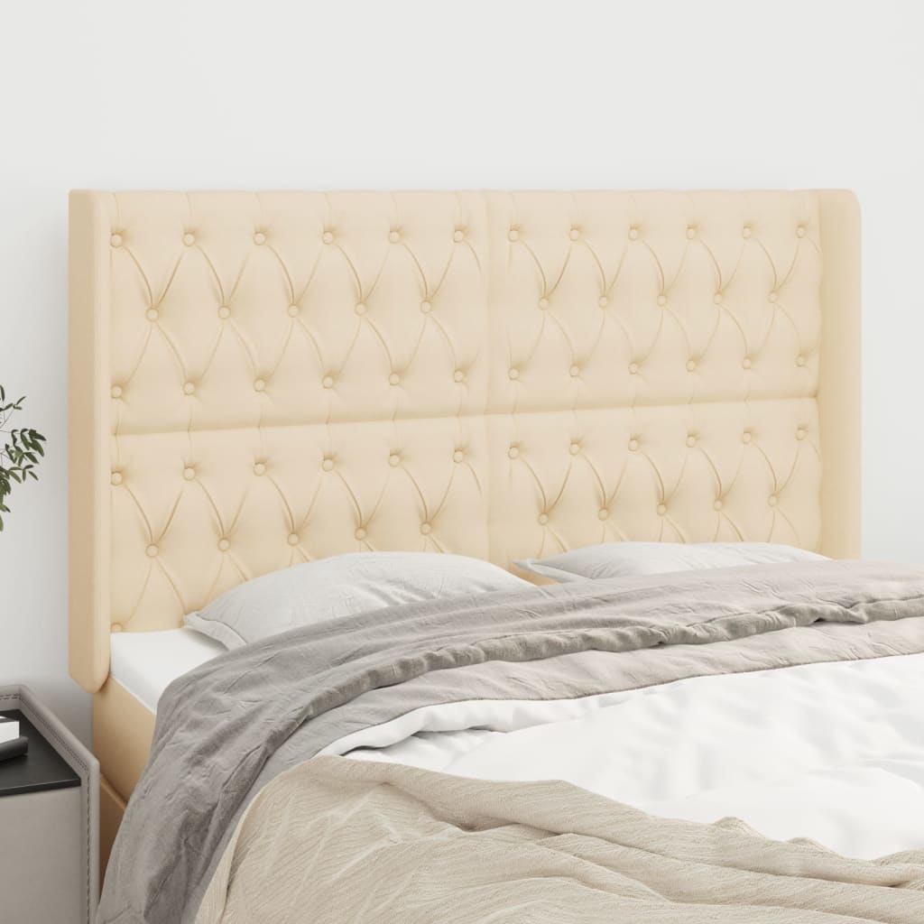 vidaXL Tăblie de pat cu aripioare, crem, 163x16x118/128 cm, textil