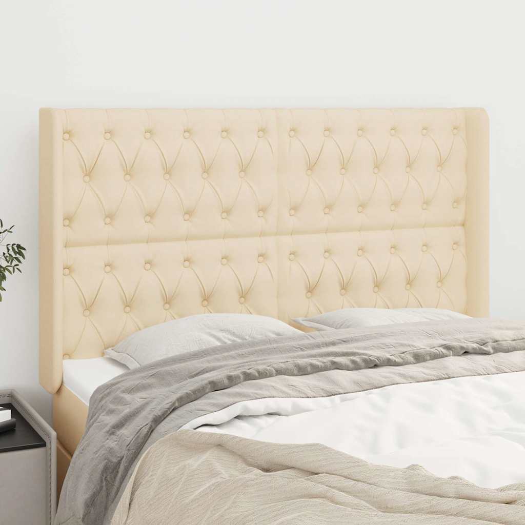vidaXL sengegavl med kanter 163x16x118/128 cm stof cremefarvet