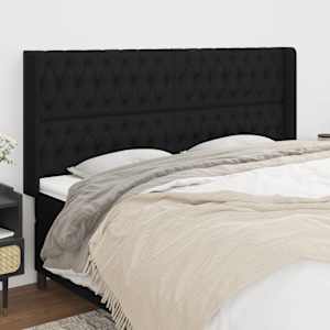 Vzglavje z ušesi črno 183x16x118/128 cm blago