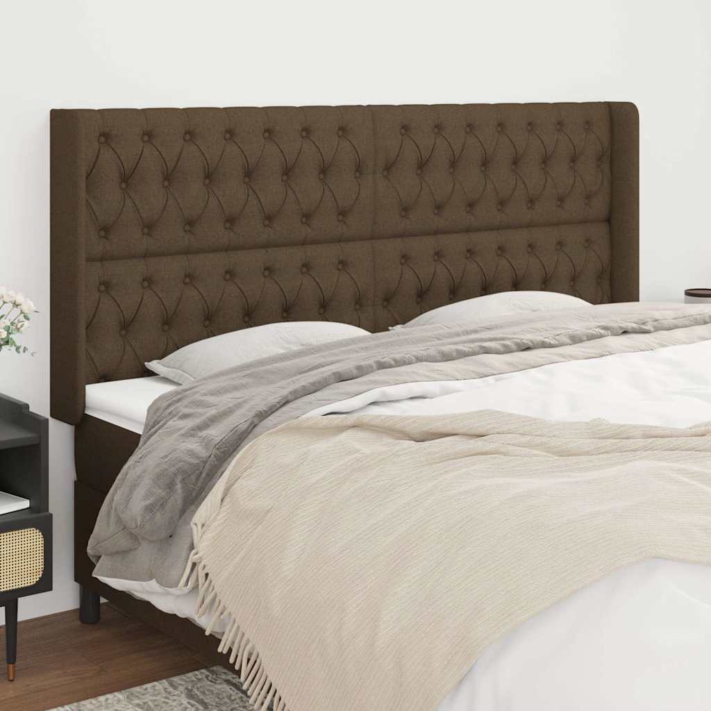 vidaXL sengegavl med kanter 183x16x118/128 cm stof mørkebrun