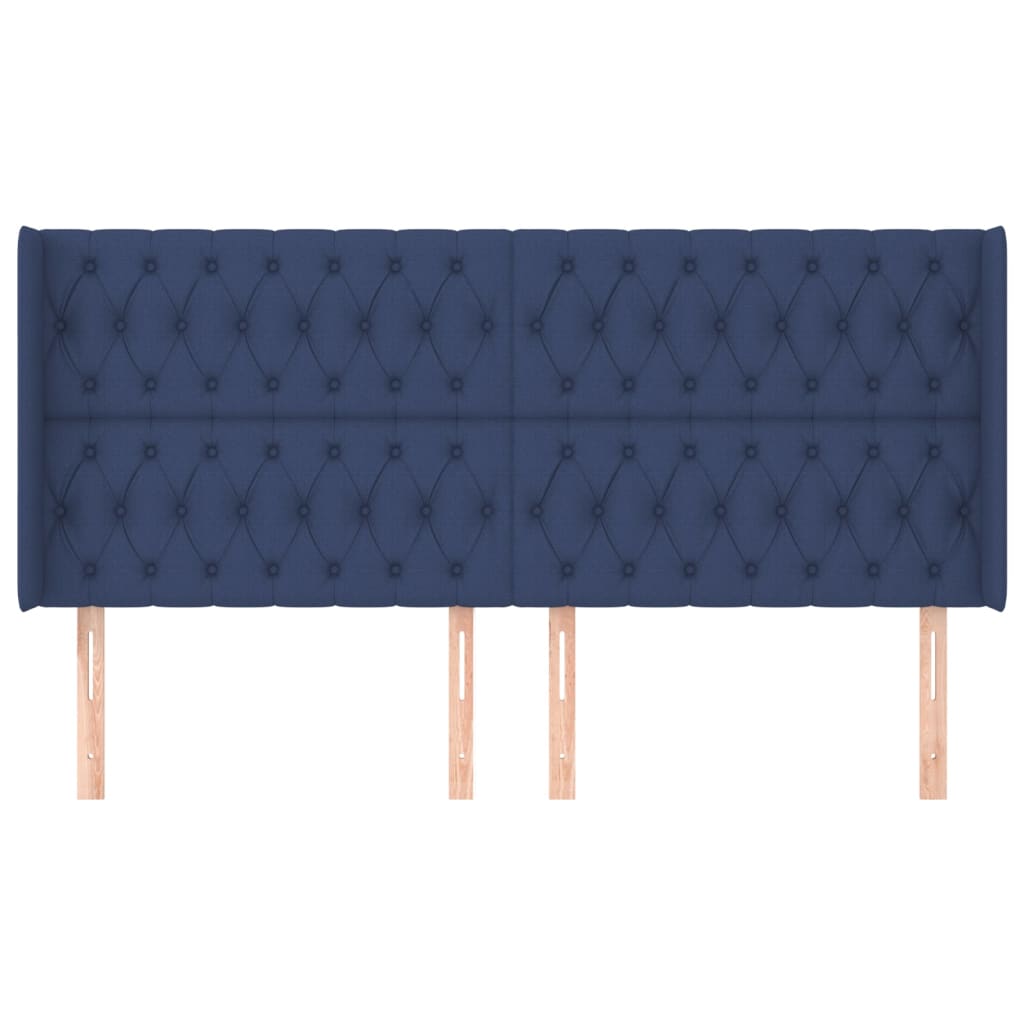 vidaXL Hoofdbord met randen 183x16x118/128 cm stof blauw afbeelding