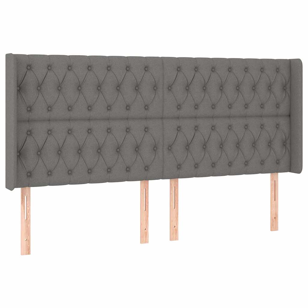 vidaXL Tăblie de pat cu aripioare gri închis 203x16x118/128 cm textil