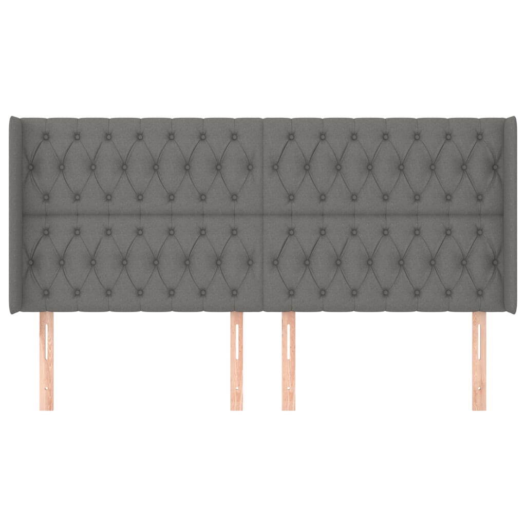 vidaXL Hoofdbord met randen 203x16x118/128 cm stof donkergrijs afbeelding