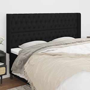 Vzglavje z ušesi črno 203x16x118/128 cm blago