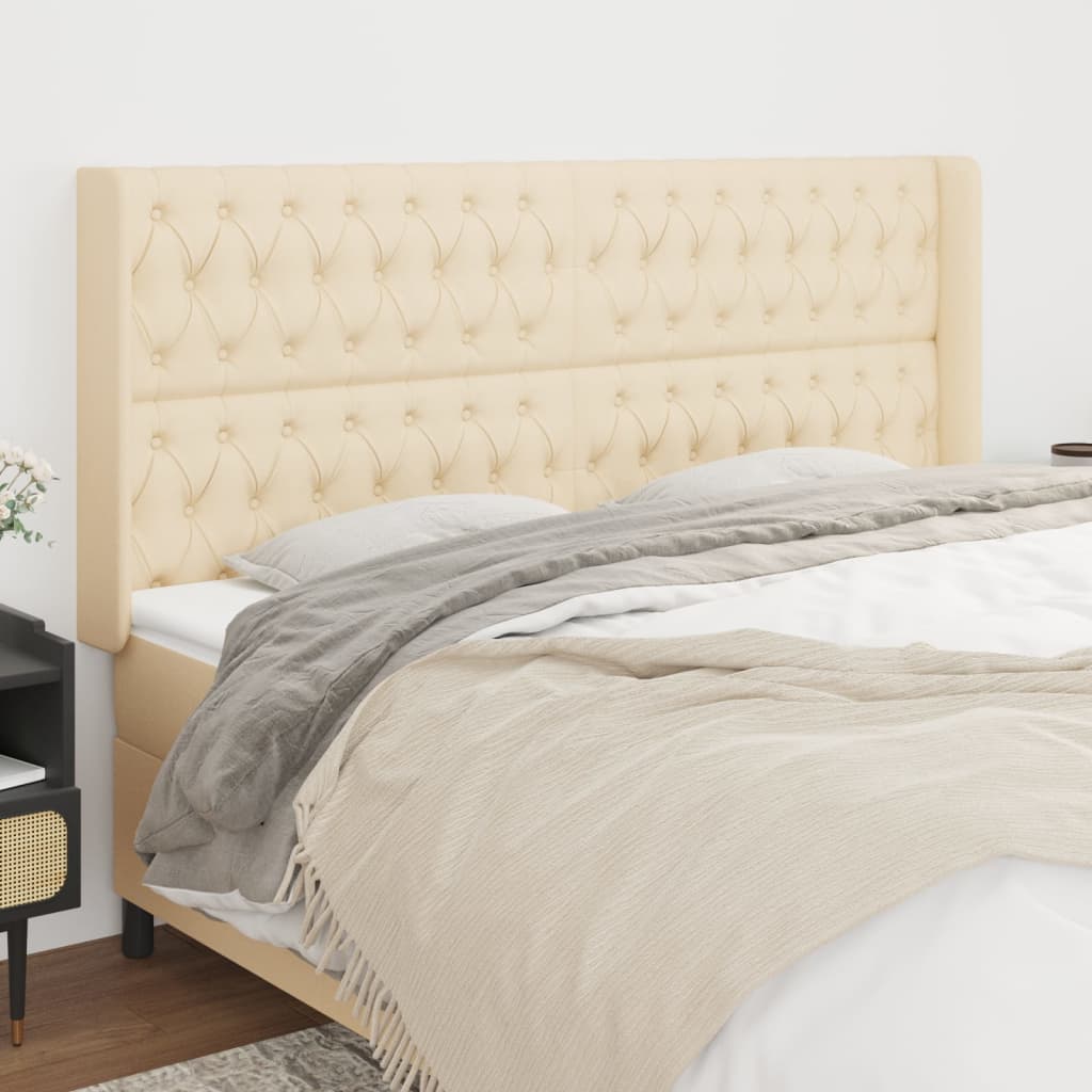 vidaXL Tăblie de pat cu aripioare, crem, 203x16x118/128 cm, textil