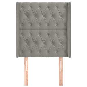 Čelo postele typu ušák světle šedé 83x16x118/128 cm samet - obrázek 3