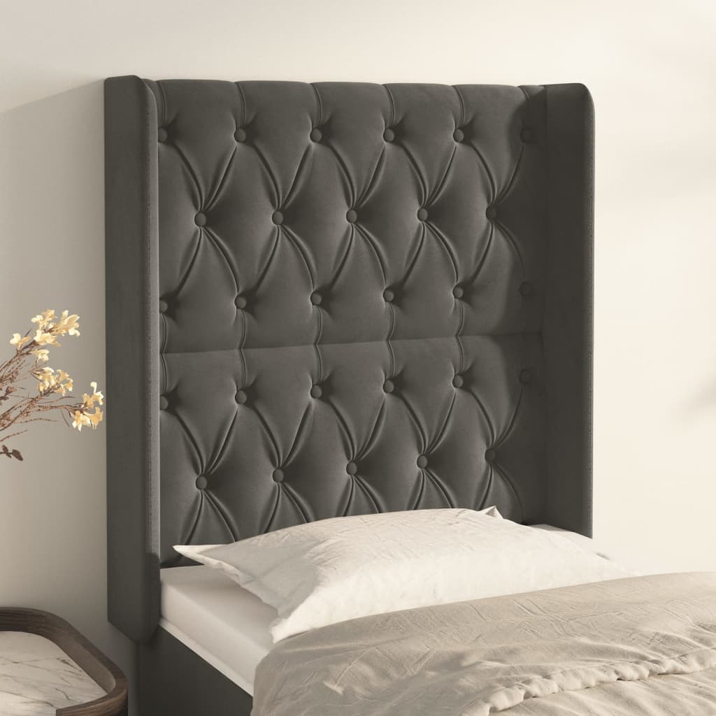 vidaXL Kopfteil mit Ohren Dunkelgrau 83x16x118/128 cm Samt