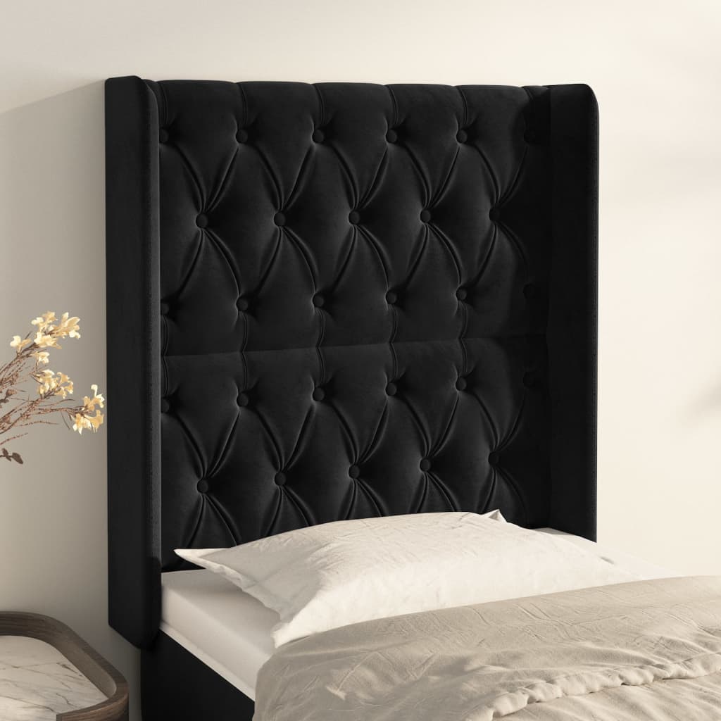 vidaXL Tăblie de pat cu aripioare, negru, 83x16x118/128 cm, catifea
