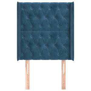 vidaXL Cabeceira cama c/ abas veludo 83x16x118/128 cm azul-escuro