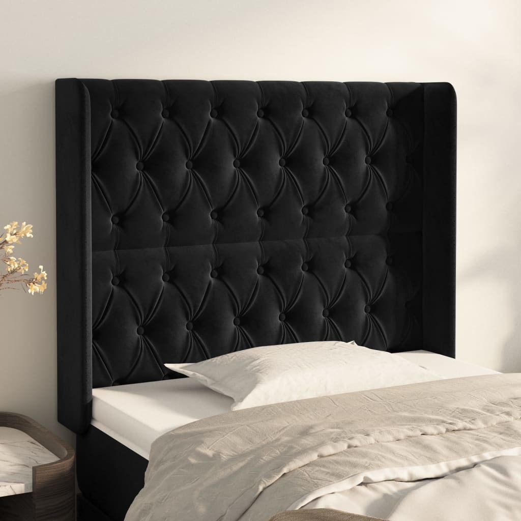 vidaXL TÄƒblie de pat cu aripioare, negru, 93x16x118/128 cm, catifea