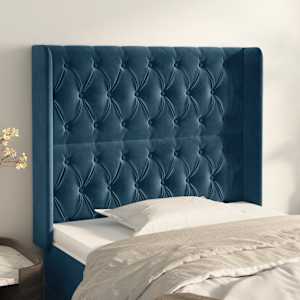 Vzglavje z ušesi temno modro 103x16x118/128 cm žamet