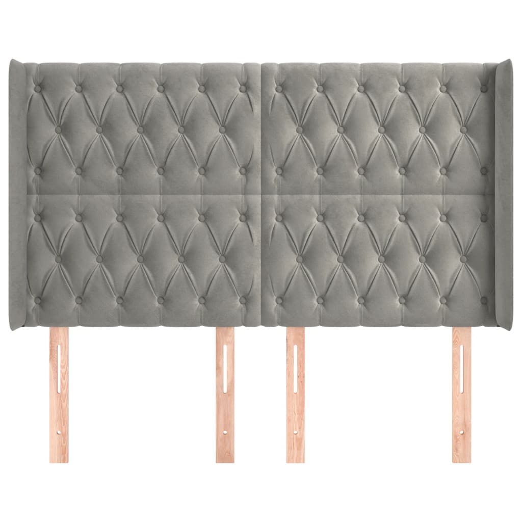 vidaXL Hoofdbord met randen 147x16x118/128 cm fluweel lichtgrijs afbeelding