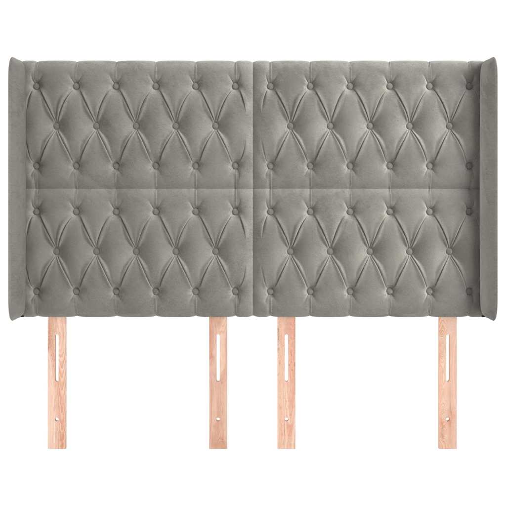 vidaXL Hoofdbord met randen 147x16x118/128 cm fluweel lichtgrijs grijs, foto 2