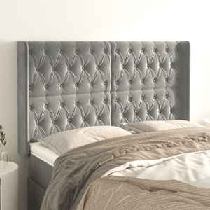 Čelo postele typu ušák světle šedé 147x16x118/128 cm samet - obrázek 1