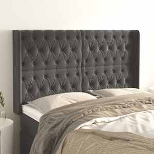 Čelo postele typu ušák tmavě šedé 147x16x118/128 cm samet - obrázek 1