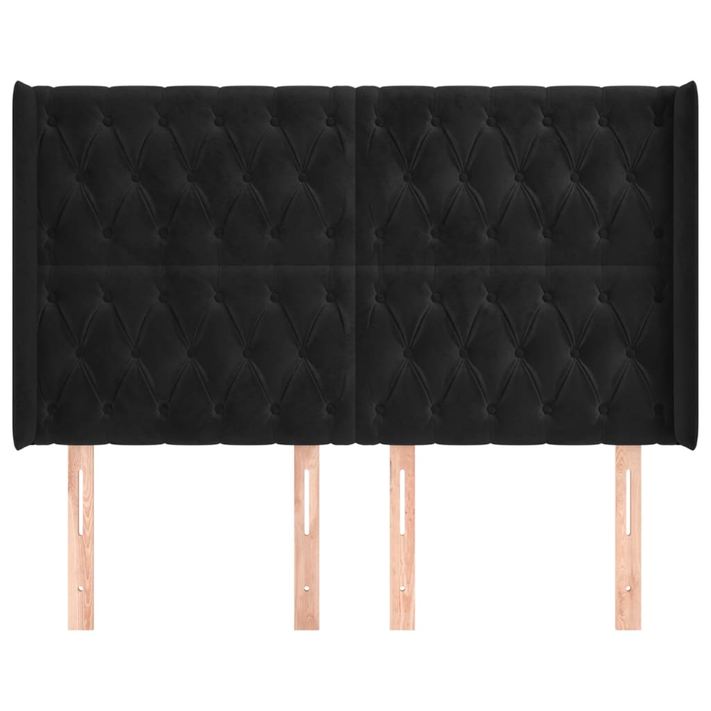 vidaXL Hoofdbord met randen 147x16x118/128 cm fluweel zwart afbeelding