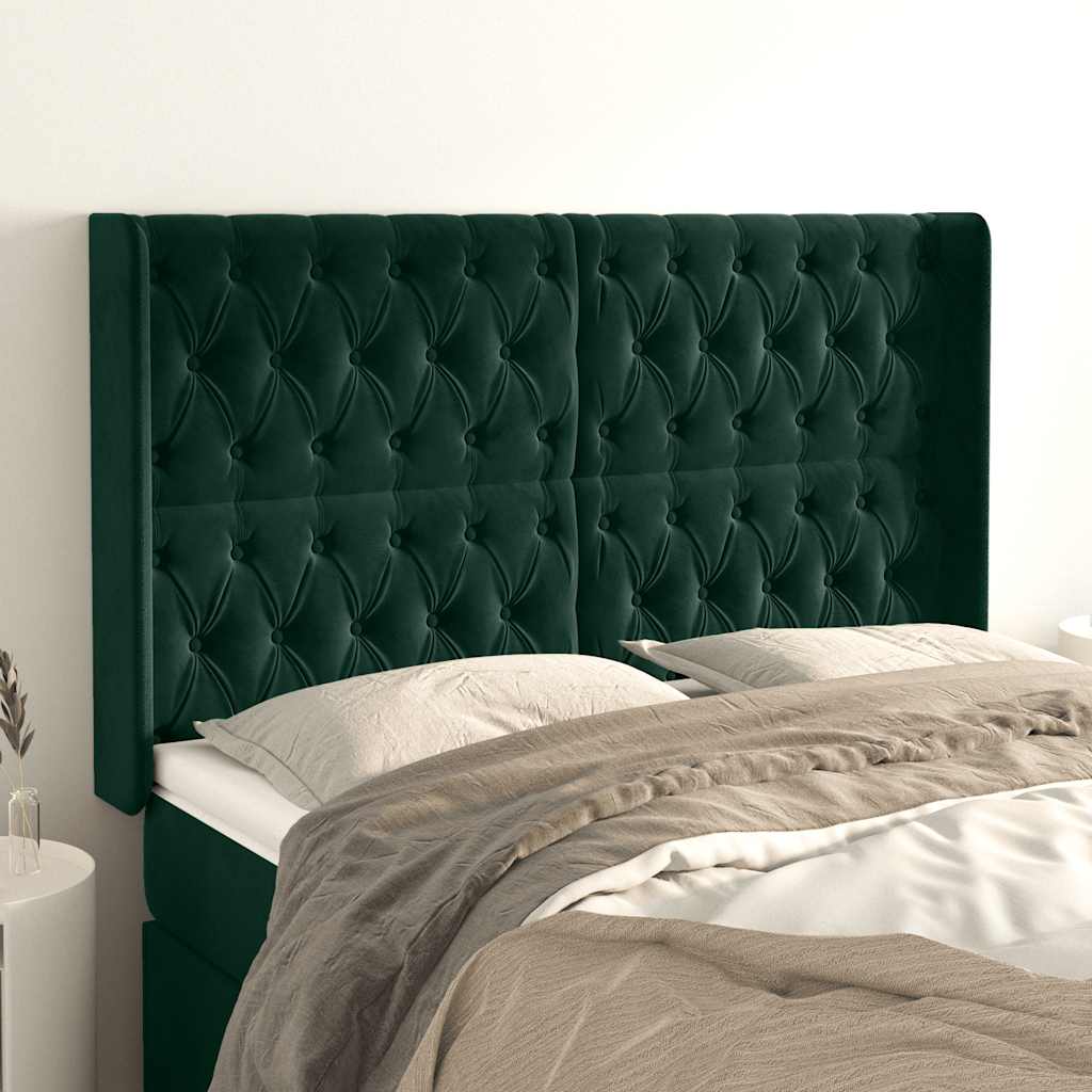 vidaXL Tăblie pat cu aripioare verde închis 147x16x118/128 cm catifea