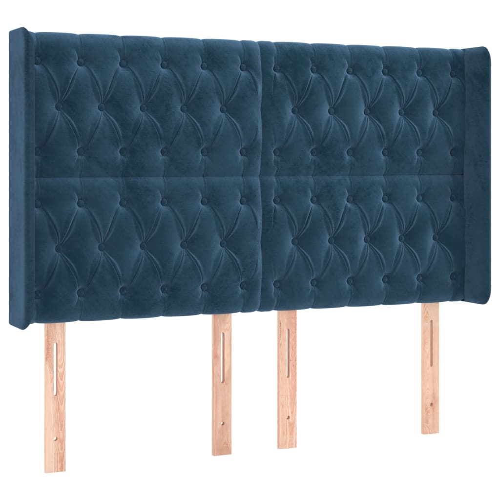 vidaXL Čelo postele typu ušák tmavě modrá 147x16x118/128 cm samet