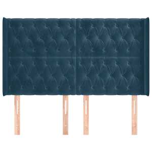 Čelo postele typu ušák tmavě modrá 147x16x118/128 cm samet - obrázek 3