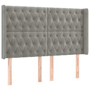 Čelo postele typu ušák světle šedé 163x16x118/128 cm samet - obrázek 2