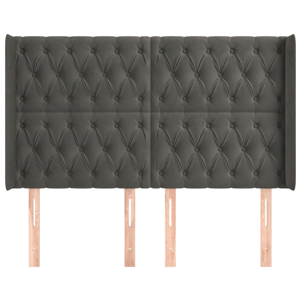 vidaXL Hoofdbord met randen 163x16x118/128 cm fluweel donkergrijs afbeelding
