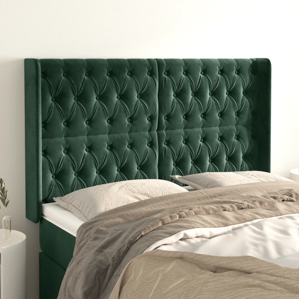 vidaXL Tăblie pat cu aripioare verde închis 163x16x118/128 cm catifea