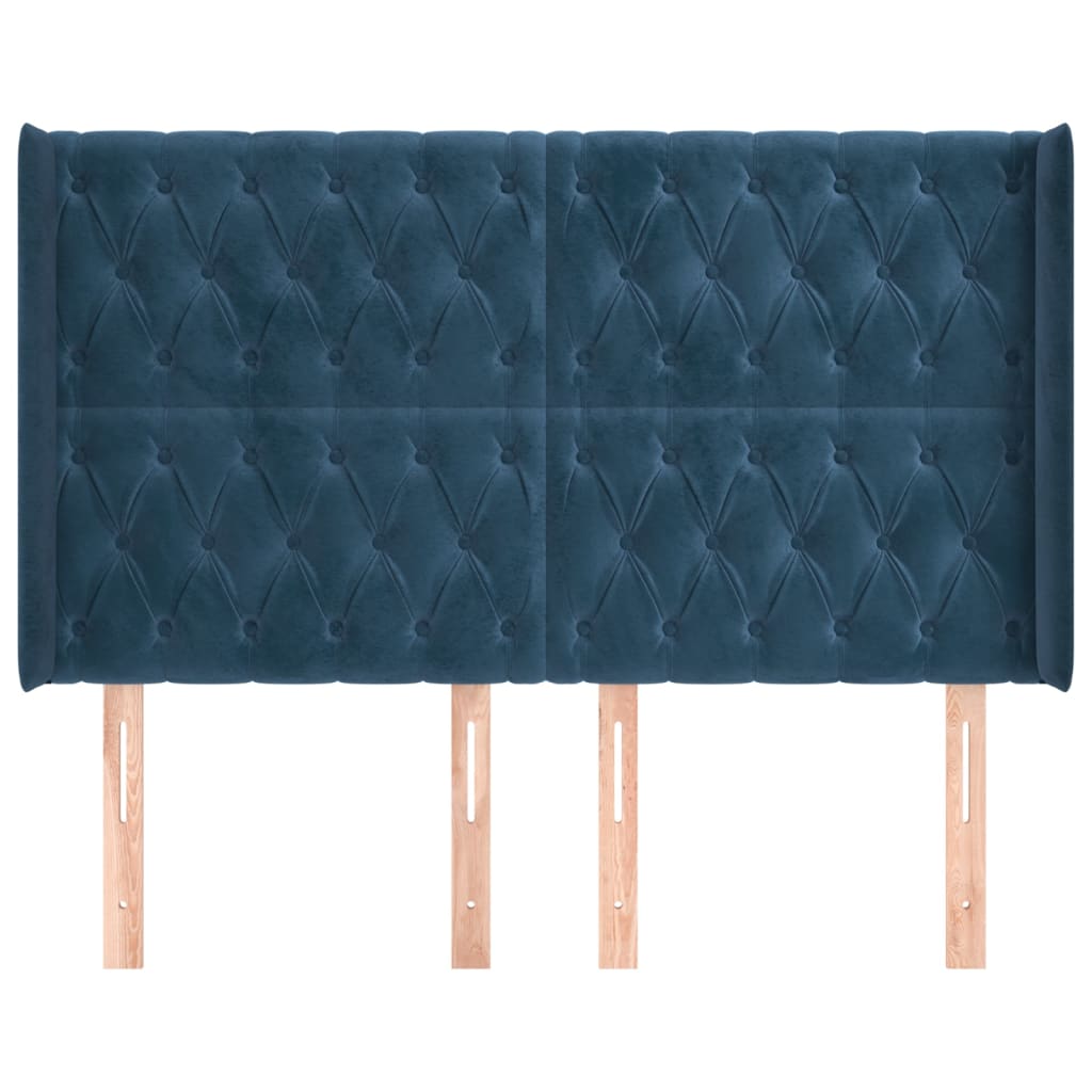 vidaXL Hoofdbord met randen 163x16x118/128 cm fluweel donkerblauw afbeelding