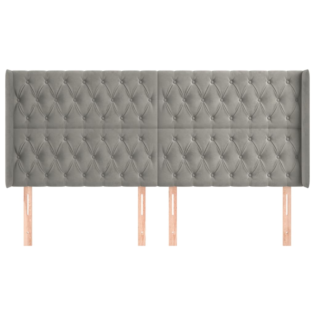 vidaXL Hoofdbord met randen 183x16x118/128 cm fluweel lichtgrijs afbeelding