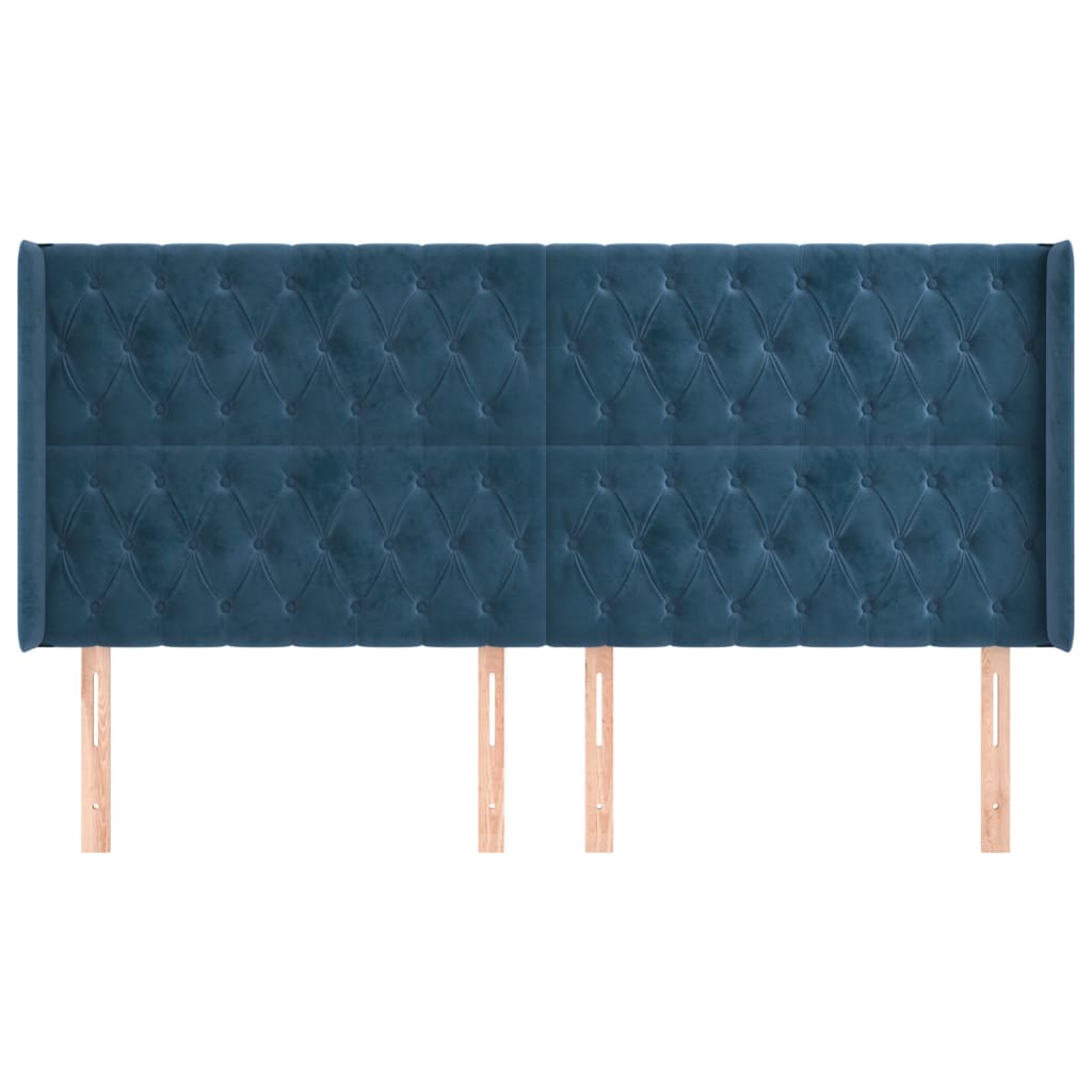 vidaXL Hoofdbord met randen 183x16x118/128 cm fluweel donkerblauw afbeelding