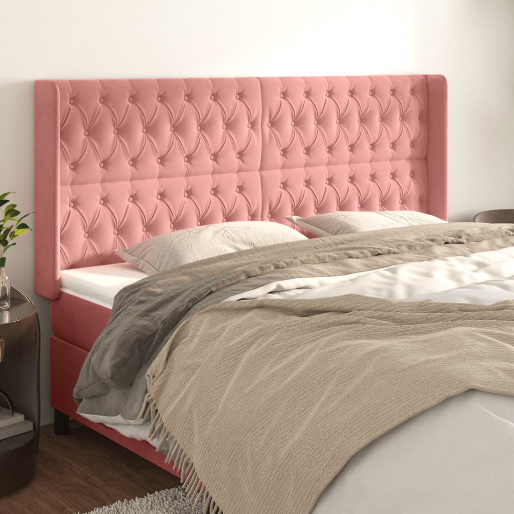 Čelo postele typu ušák růžové 183x16x118/128 cm samet