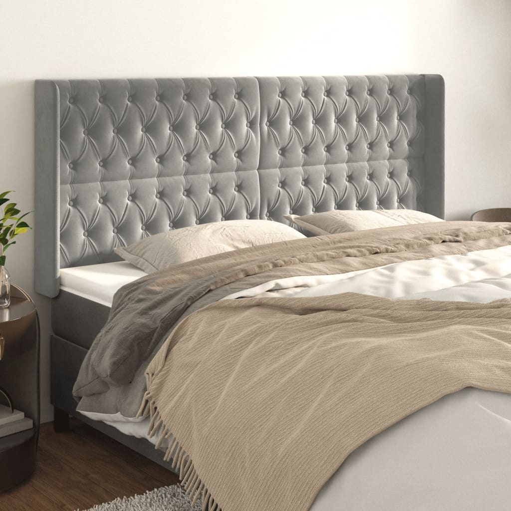 vidaXL Tăblie de pat cu aripioare gri deschis 203x16x118/128cm catifea